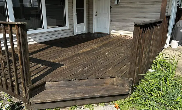 Freshly stained wood deck